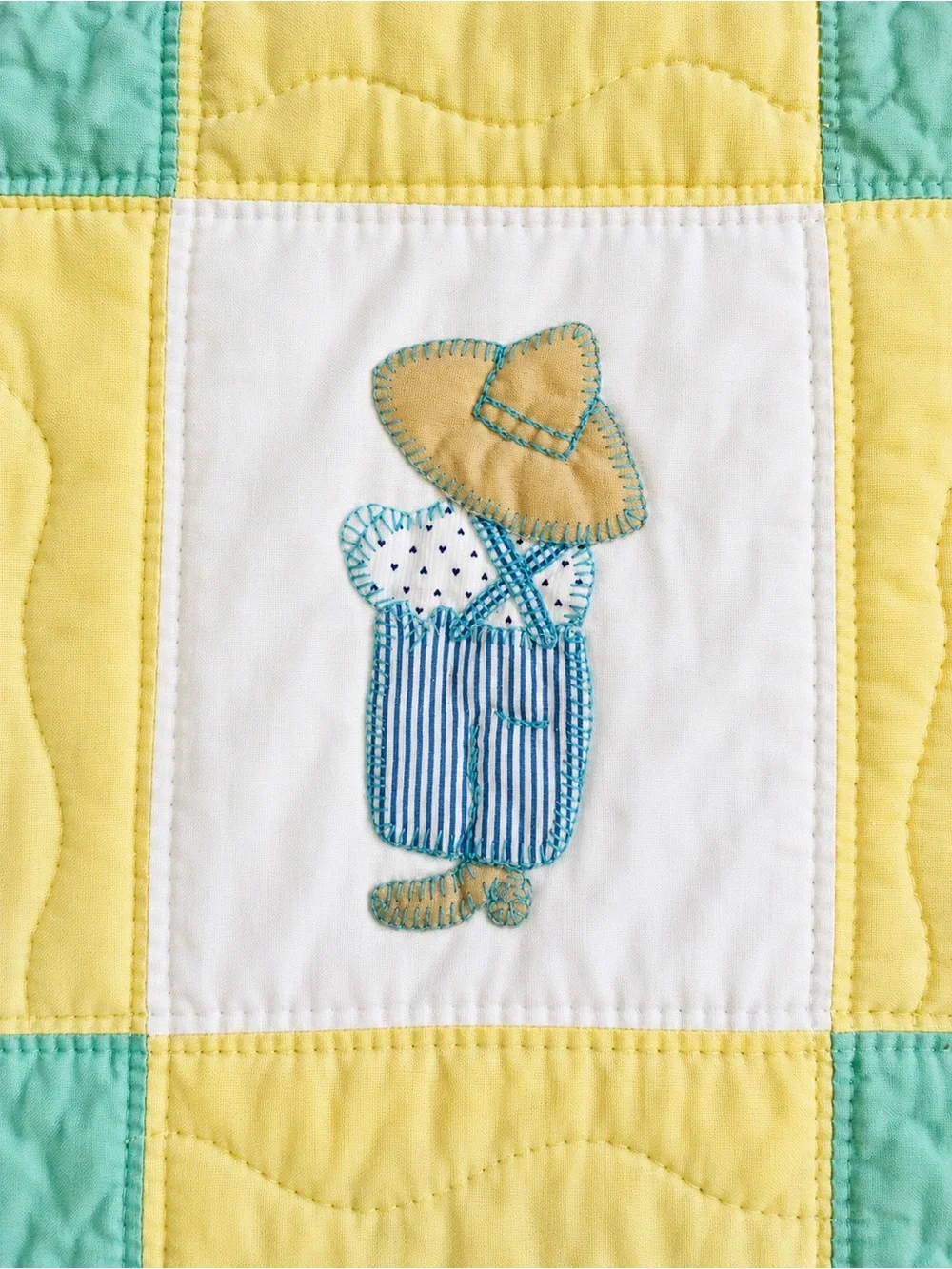 Vintage Handmade Sunbonnet Sue Quilt Blanket 55x39 Cottagecore